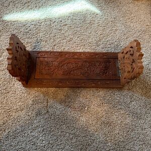 Intricately Carved Wooden Book Stand